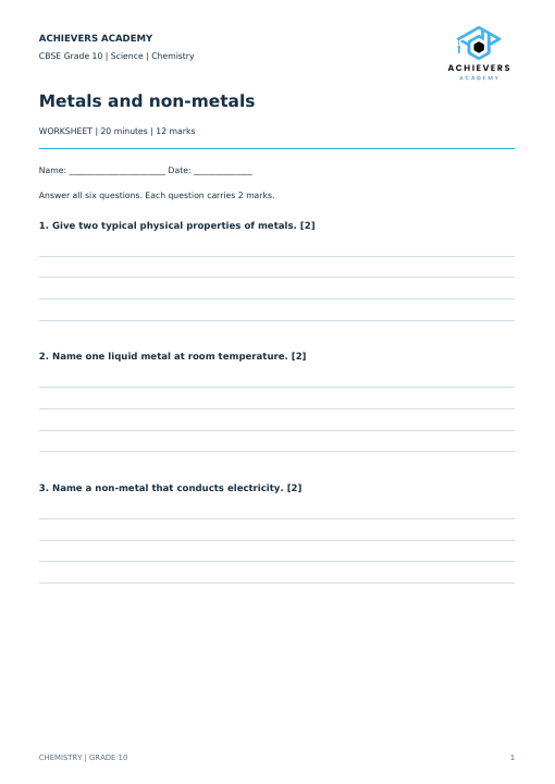 First page of Metals and non-metals