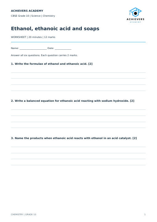 First page of Ethanol, ethanoic acid and soaps